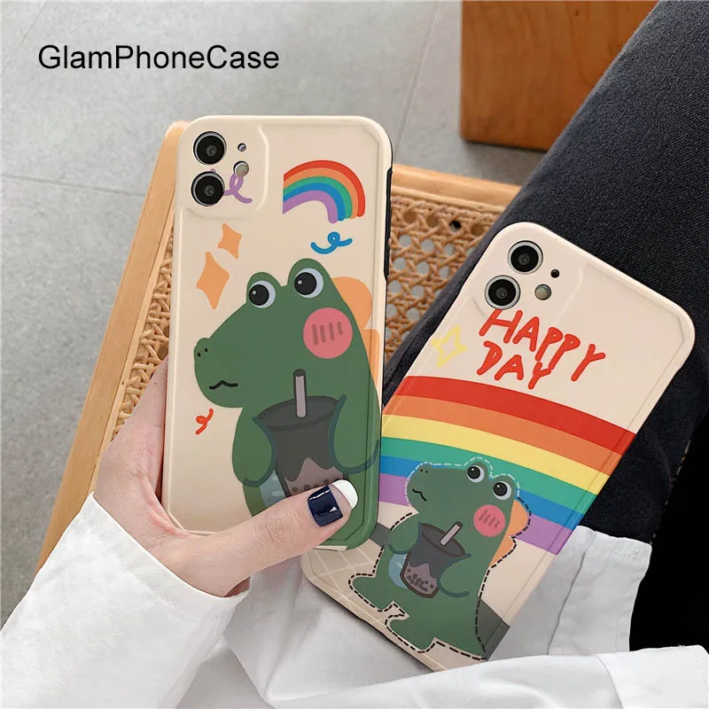 GlamPhone чехол с динозавром радужной планкой для iPhoneSE 2 11Pro/Max X XS Max XR мягкий