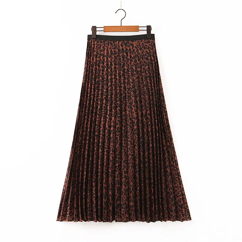 leopard skirt SyouyonStar, женские леопардовые миди юбки, эластичная лента, высокая талия, плиссированная юбка,, jupe femme saia midi - Цвет: leopard skirt