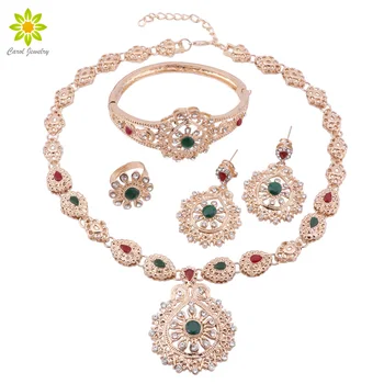

Africa Gold Color Wedding Jewelry Sets for Women Algeria Bangle Earrings Ring Necklace Crystal Traditional Accessories Gift