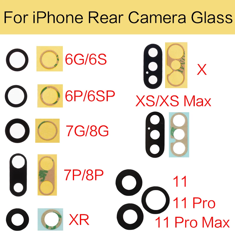 10 компл./лот заднего объектива камеры для iPhone 6S 7 8 Plus X XR XS 11 Pro Max задняя камера