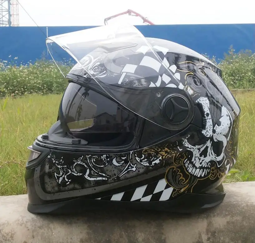 Полнолицевой шлем Запуск двойные линзы шлем moto rcycle шлем потрясающий Цвет Череп Capacete De moto