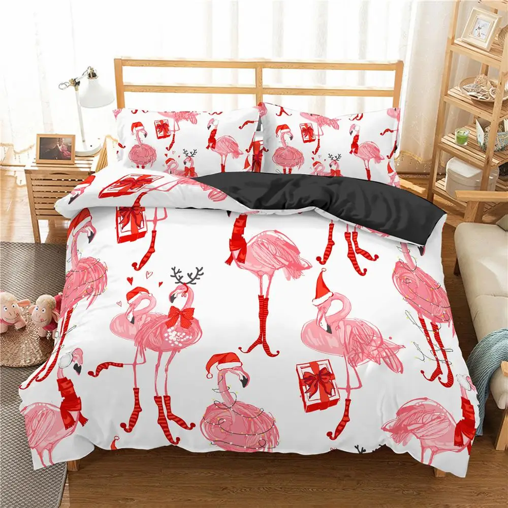 ZEIMON 3d Printed Merry Christmas Home Textiles Bedding Set Pink Flamingo Pattern Duvet Cover With Pillwocase 2/3pc Bedclothes - Цвет: SXJ0607-4