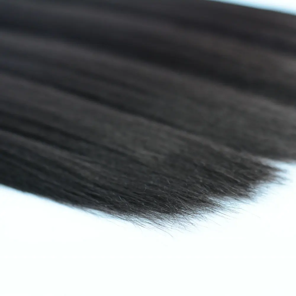 Soft Silk Yaki Straight Heat Resistant Fiber Hair Weaves With Free Closure,Yaki Wave Hair Extension 26 Inch One Bundle 100g