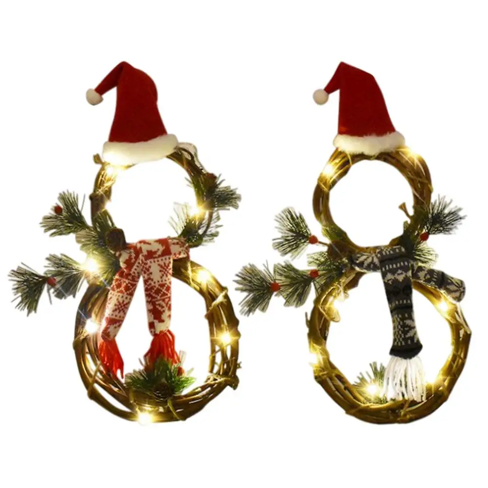 Christmas LED Rattan Garland Wreath Snowman Haning Home Shopping Mall Decor DIY 