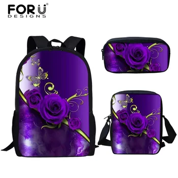

FORUDESIGNS 3pcs/Set School Bags for Teen Girls Casual Gothic Flower Rose Printing Primary Students Schoolbags Book Shoulder Bag