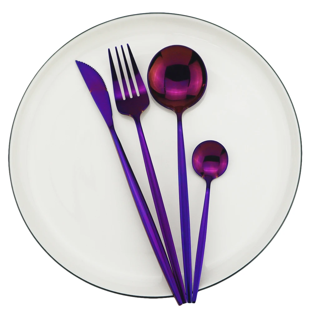 Cutlery Set Western Style Cutlery Set Stainless Steel Cutlery Set Shiny Purple Dinnerware Set Western Tableware Set 18/10 Stainless Steel Fork Knife Spoon Cutlery Home Party Silverware