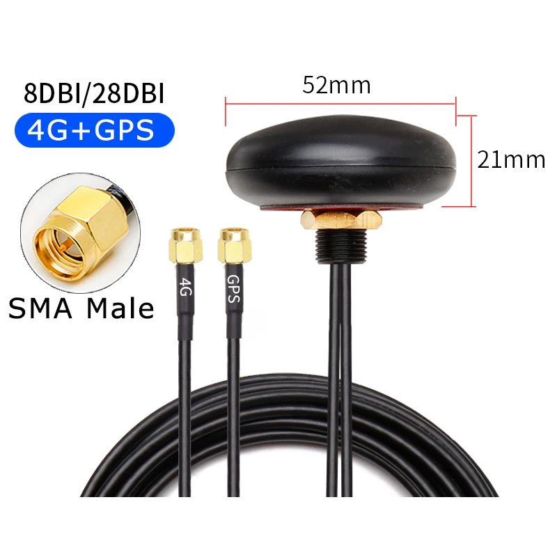 GPS 4G 2-in-1 Combined Vehicle Positioning Navigation Antenna Enhance SMA Male Connector RG174 3m Length Cable 28dbi High Gain