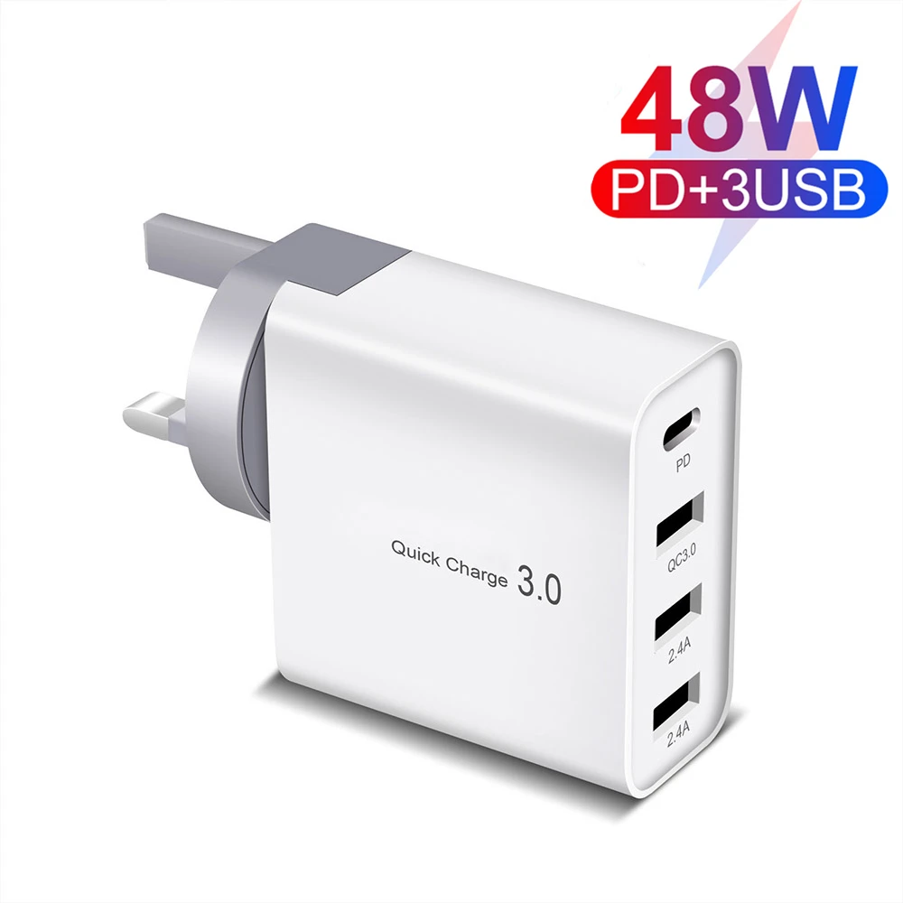 48W 4 Port USB PD Fast Charger Power Quick Charge 3.0 Type C Wall Adapter for iPhone 13 12 11 XS XR X 8 MacBook iPad Airpods Pro usb c 20w Chargers