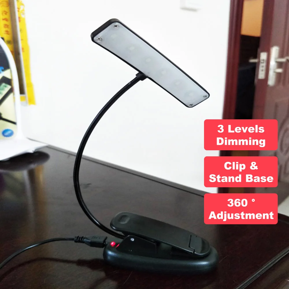 

Mini Book Light Tablet Flexible Stand Eye-Friendly Clip-on Reading Lamp Portable Sheet Music Score Adjustable Rechargeable Desk