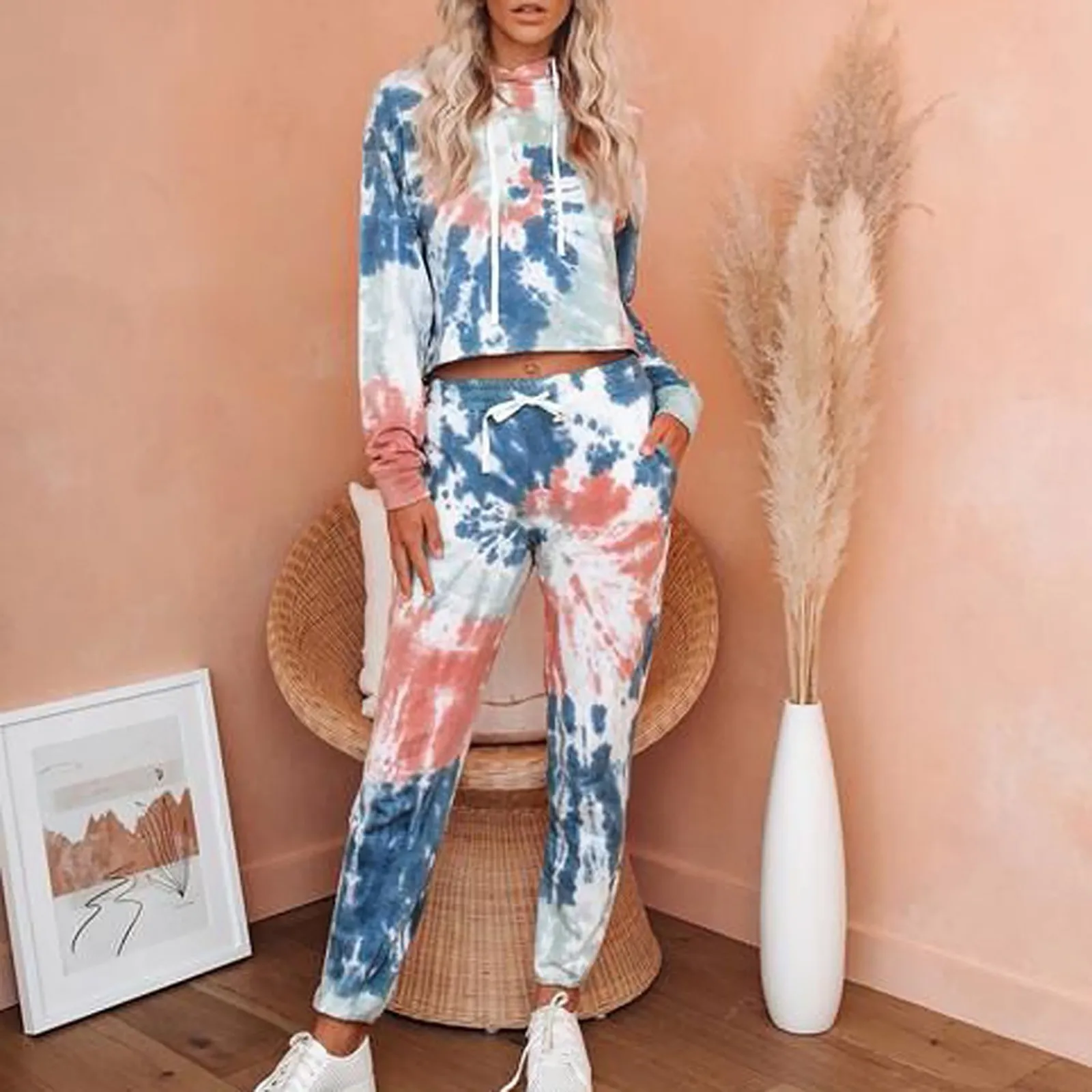 Tie-dye Clothes Set Women Summer Casual Two Piece Sportswear 2 Piece Outfit For Women Sweatsuit Short Sleeve Top And Pants Suit 1