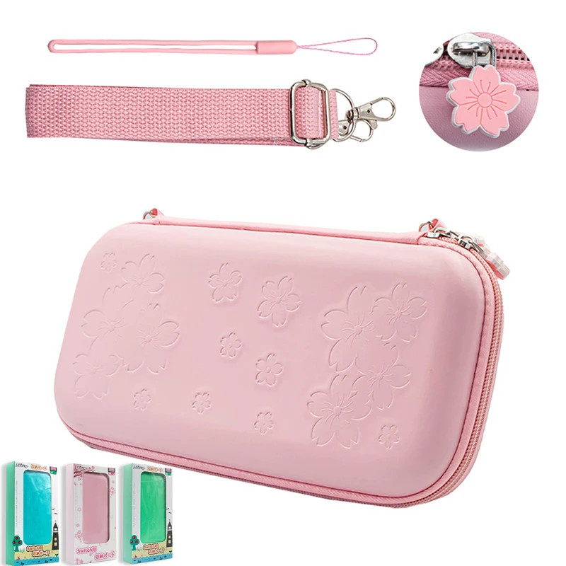 

for Nintendo Switch Pink Sakura Carry Case Protective Bundle Bag Water-Proof Cute Thumb Grips Wrist Strap Shoulder Accessories