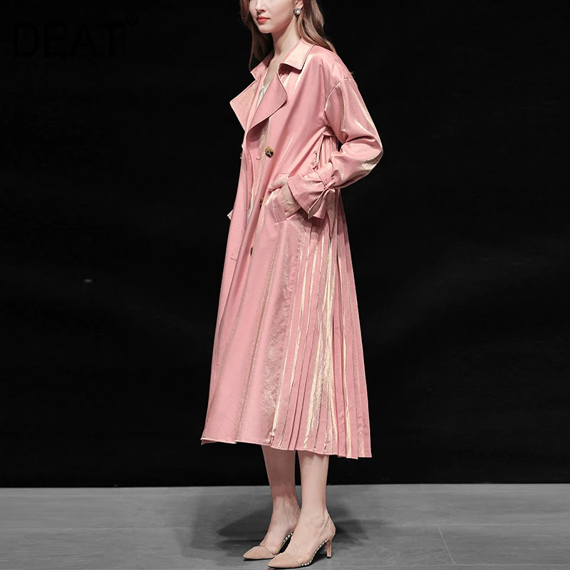 

DEAT 2020 new spring and summer fashion women clothes turn-down collar full sleeves double breasted pleated windbreaker WK81411L