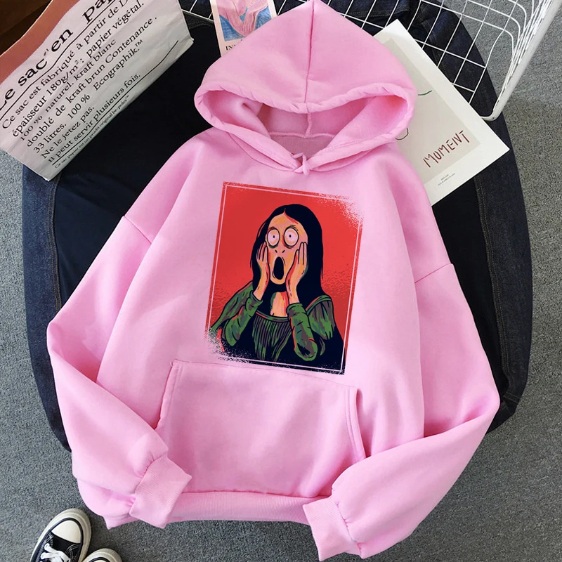 Забавная Мона Лиза Harajuku эстетические толстовки женские модные Мультяшные винтажные Кофты модные хип-хоп женские теплые толстовки