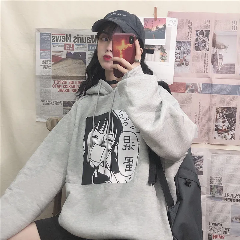 Sudadera Mujer Autumn Womens Streetwear Hooded Sweatshirts Korean Ulzzang Harajuku Printed Fleece Hoodies Female Loose Coat