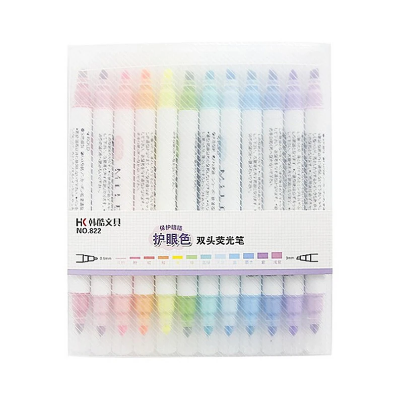 

12 color marker eye color double-head highlighter markers brush pen student with thick stroke highlight pen art supplies