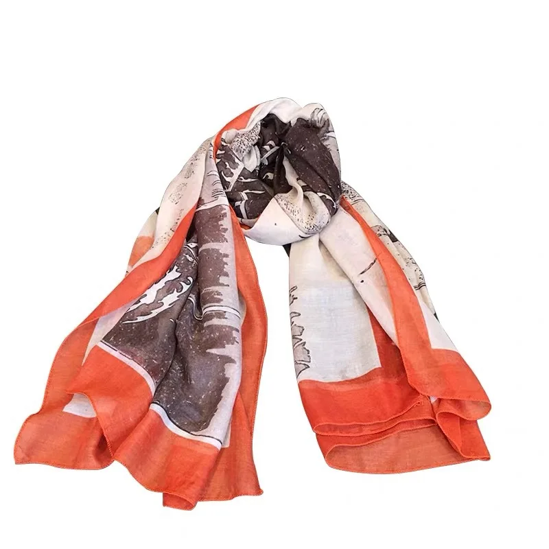 

2019 Newest Women Leaf Printed Pattern Cotton Voile Scarf 10pcs/lot