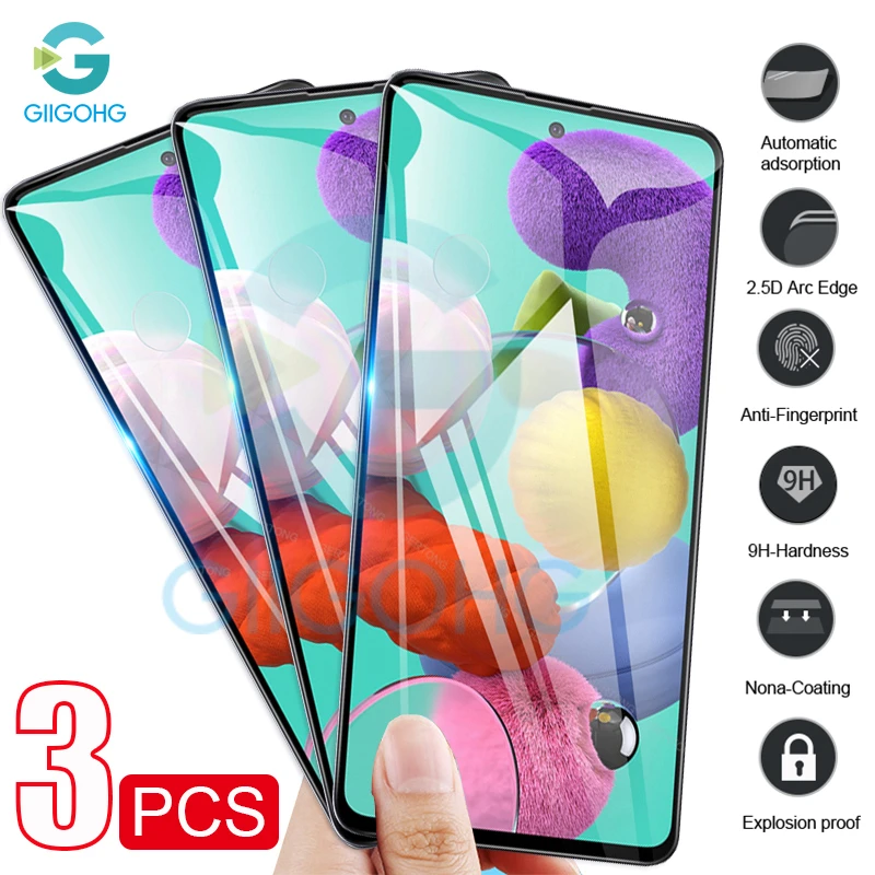 1-3 PCS Screen Protector Tempered Glass For Samsung Galaxy A51 A71 A01 A21S A31 A41 A11 A50 A10 A70 S10E S10 Note 10 Lite Full