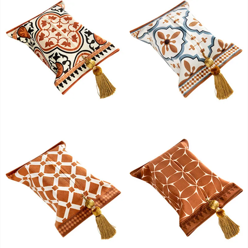 Vintage Velvet Tissue Box Roll Paper Napkin Holder Cover Heavy Tassel Car Paper Towel Container Tissue Cases Home tissue box tissue dispenser napkin holder