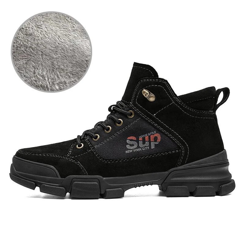 black warm Размеры 38-45, Классические Стильные мужские треккинговые ботинки, зимняя теплая Уличная обувь для прогулок, бега, треккинга, спортивная обувь, альпинистские кроссовки для мужчин - Цвет: black warm