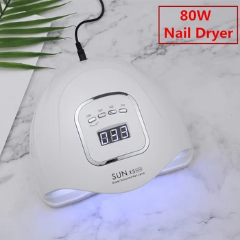 

Hot Sale SUN X5 MAX 80W Nail Dryer White LED UV Lamp Nail Gel Fast Drying 10/30/60/99s Timer Nail Manicure Dual Source Light