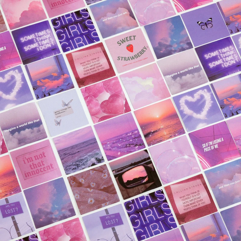 Pink Purple Love Material Sticky Diary Stickers Aesthetic Scrapbook Sticker for Notebooks Stationery Supplies Packing 46PCS