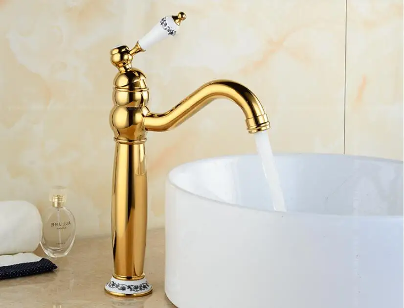 gold tall Vidric смеситель для раковины золотой Латунный кран для раковины для ванной комнаты с одной ручкой и отверстием для раковины винтажный смеситель для горячей и холодной воды кран - Цвет: gold tall