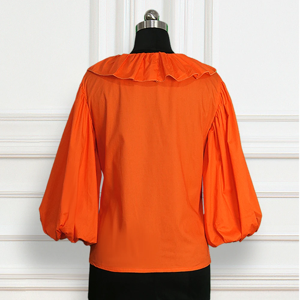 Orange Coloar Woman Top V Neck Half Sleeve Lantern Sleeve Sexy Club Wear Blouses Plus Size Blusas Mujer De Moda 2020 Verano
