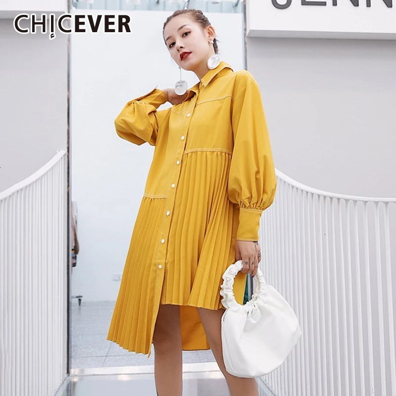 Женское платье CHICEVER повседневное Ассиметричное с отложным воротником и длинным