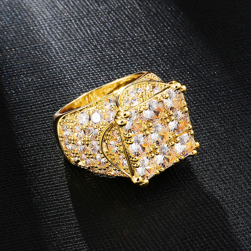 Хип хоп полный кубический подвеска с цирконом Iced Out Bling популярный Tready квадратный медь циркон кольцо для мужчин ювелирные изделия золото серебро Размер 8-11