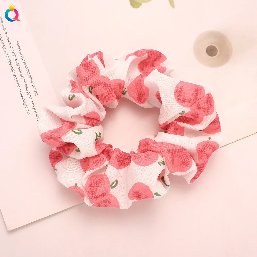 Cute Korean Spring Summer Scrunchie Lemon Kiwit Cherry Avocado Elastic Hair Bands Hair Tie Ponytail Holder Girl Hair Accessories ladies headband Hair Accessories