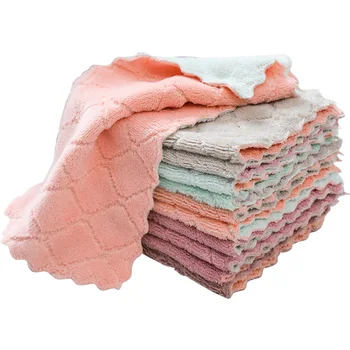 

2020 Cleaning Cloth Household Scouring Pad Double-Sided Thick Coral Fleece Non-Stick Oil Rag Kitchen Dish Towel Absorbent Towel