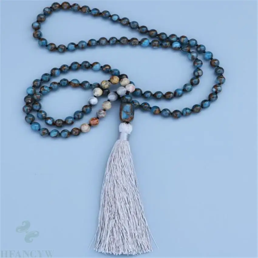 

8mm Cloisonne Crazy Onyx Gemstone 108 Beads Mala Necklace Meditation Lucky natural chain Fancy Handmade cuff Wrist Healing pray