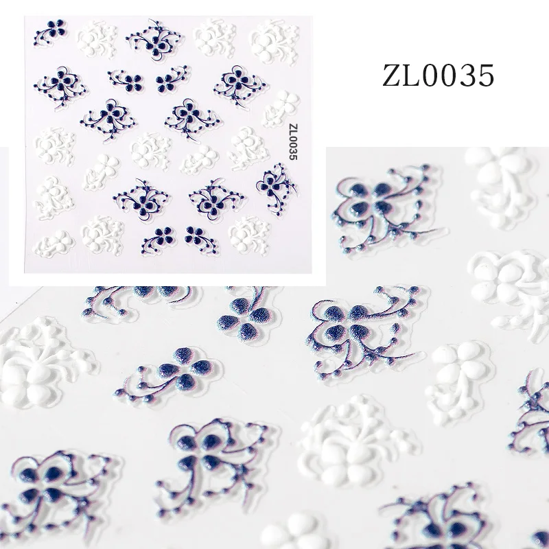 35 5D Sticker 1 лист 5D рельефная наклейка для ногтей цветы Лист наклейки для ногтей s самоклеющиеся DIY маникюр слайдер наклейка ломтик Дизайн ногтей украшения - Цвет: 35 5D Sticker