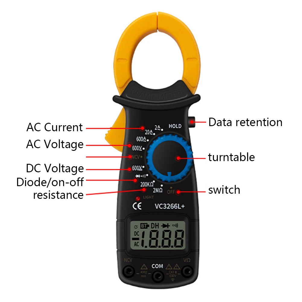VC3266L ЖК-цифровой мультиметр с зажимом AC DC 600A вольтметр напряжение ток клещи Вольтметр Амперметр тестер напряжения