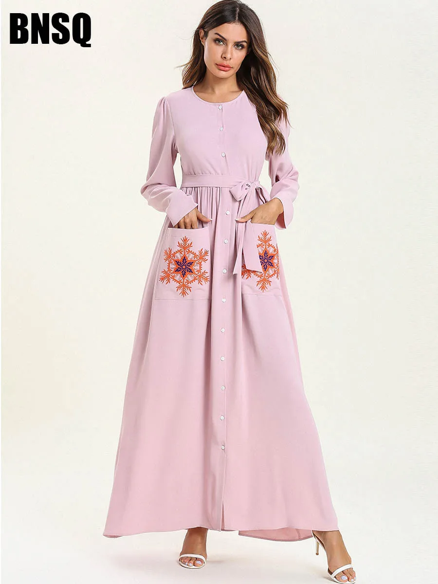 Муслима вышивка сшивание халаты Musulmane однобортный cardingan Abayas мусульманское служение одежды wq1217