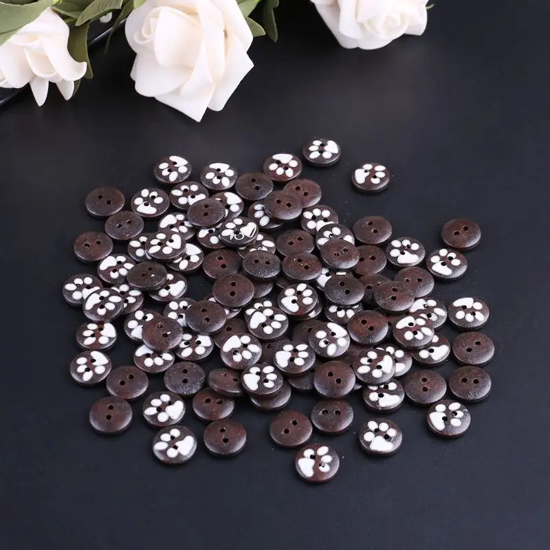 100pcs Wooden Cute Footprint Buttons for Sewing Graffiti Wedding Crafts Scrapbooking Embellishment DIY High Quality