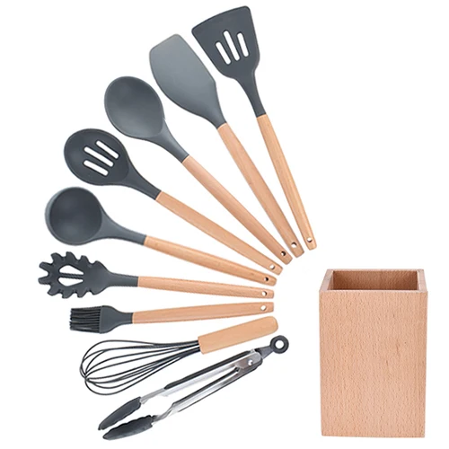 Black 10pcs-C 9/10/12 шт. Пособия по кулинарии набор инструментов из силикона премиум класса, Кухня Пособия по кулинарии Посуда Набор отверток с хранения коробка Turner щипцы шпатель суповая ложка - Цвет: Black 10pcs-C