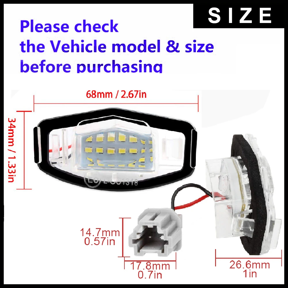 2x Светодиодный светильник для номерного знака 6000 K, белые номерные знаки для Honda Civic Sedan Accord Odyssey Pilot Acura MDX RL TL TSX ILX RDX