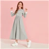 SHEIN/детское расклешенное платье макси в полоску с буквенным принтом и манжетами, осень, длинные платья трапециевидной формы с длинным рукавом и высокой талией