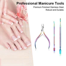 Красочные инструменты для педикюра, набор, триммер для кутикулы с кутикулой, толкатель для кутикулы, кусачки для ногтей, наборы и наборы
