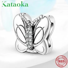 Сказочные красивые нежные 925 пробы бабочки серебряные бусы-клипсы подходят к оригинальному отражению талисманы браслет хорошее ювелирное изделие