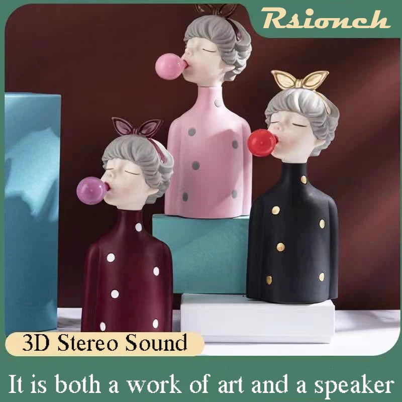 

Folk Art Bluetooth Speaker Portable Wireless Speaker Cute Gadget Desktop Decoration LoudspeakerBubble Artwork Gum Girl Speakers