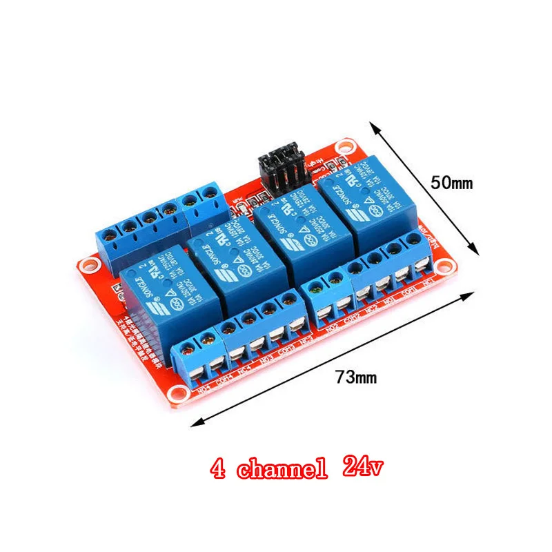 4 channel 24V Релейная плата щит с анод испытание на устойчивость к высокой и низкой рычаг триггера для Ardiuno 24V 1/2/4/8 канальный Питание релейный модуль комплект - Габаритные размеры: 4 channel 24V