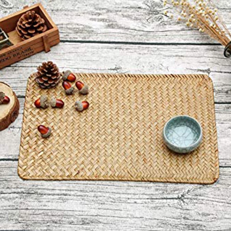 Pack of 4, Natural Seagrass Place Mat, 17 Inch X 12 Inch, Hand-Woven Rectangular Rattan Placemats