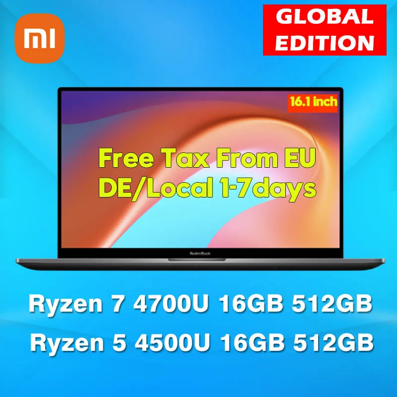 Original Xiaomi RedmiBook portátil de 16,1 pulgadas AMD Ryzen5 4500U 8GB/16GB de RAM 512GB SATA SSD 100% sRGB espesor Windows 10 Notebook