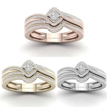 

Unique Style Female Crystal Bridal Ring Set Luxury Gold Color Wedding Rings Jewelry Promise Engagement Rings For Women
