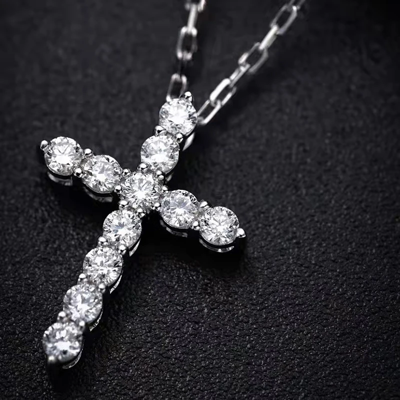 18K White Gold Natural Diamond Cross 