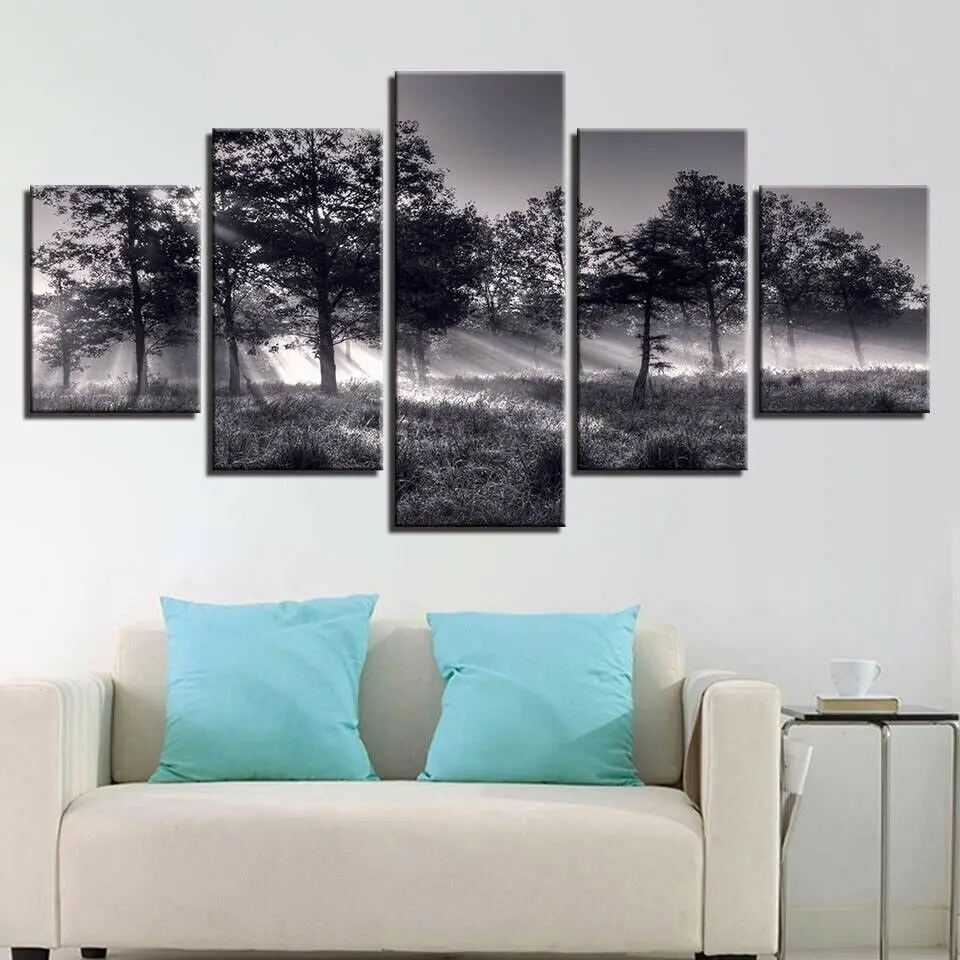 

Dark Trees Nature Landscape 5 Panel Modular Paintings HD Prints Posters Canvas Wall Art Pictures For Living Room Home Decor