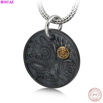

BOCAI S925 sterling silver pendant for men and women Thai silver handmade string lion round small pendant accessories
