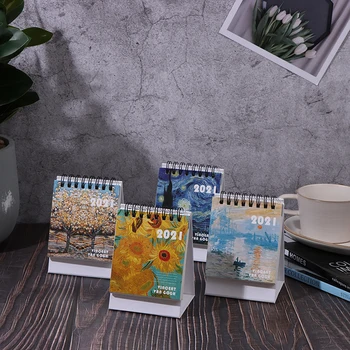 

2021 Oil Painting Series Mini Desk Calendar Retro Office Home Accessories Creative Coil Desktop Decoration Notes